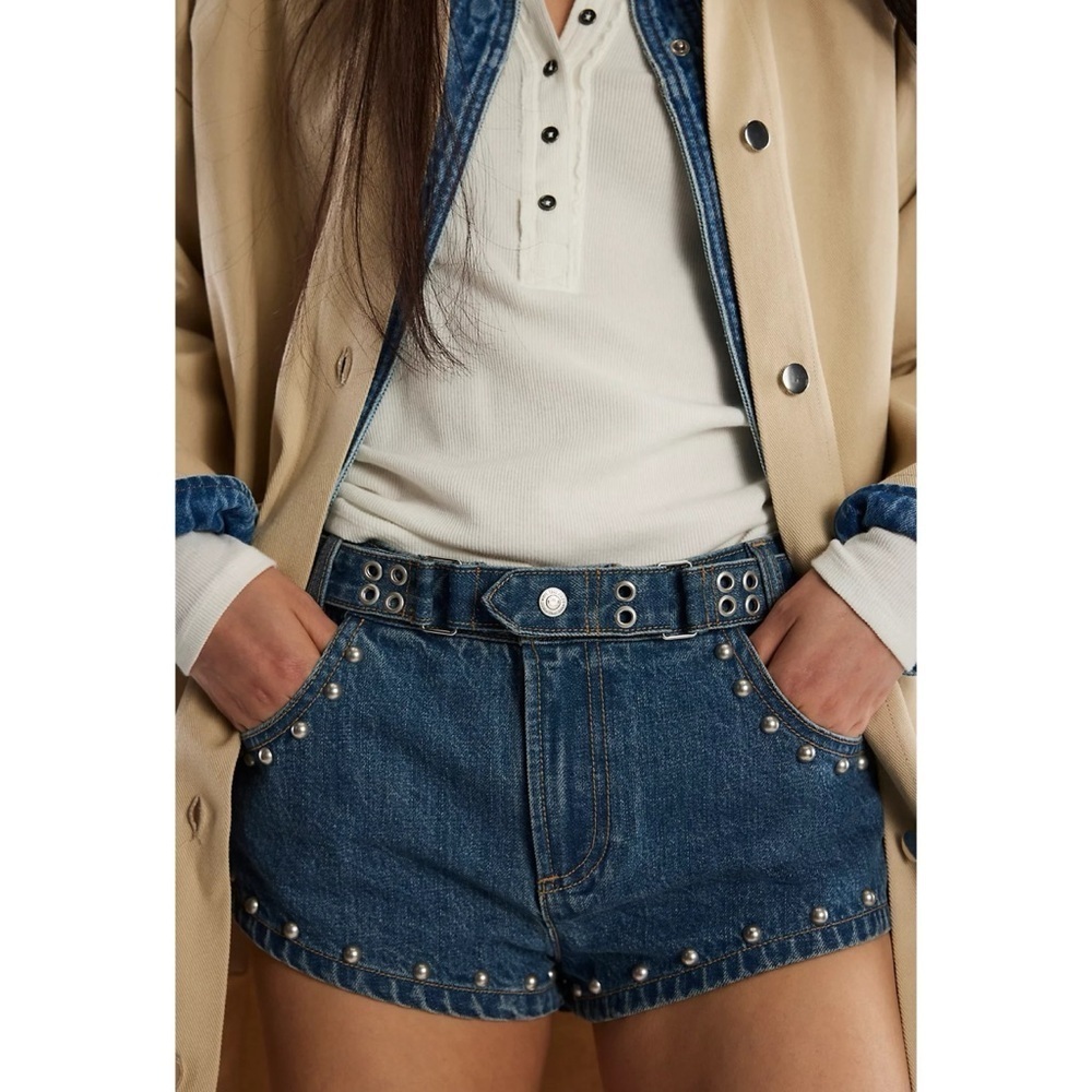 New Free People Studded Micro Jean Shorts 25